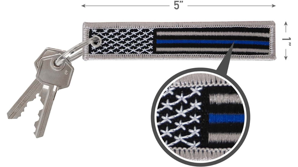 Rothco Thin Blue Line Flag Patch Keychain, Polyester, Zinc Alloy, 1258