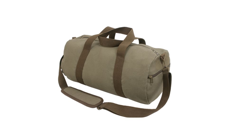 Rothco Two-Tone Canvas Shoulder Duffle Bag - Vintage Olive with Brown Straps, 2227