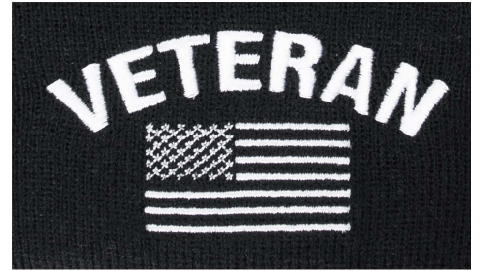 Rothco Veteran With US Flag Fine Knit Watch Cap - Mens, Black, One Size, 57878