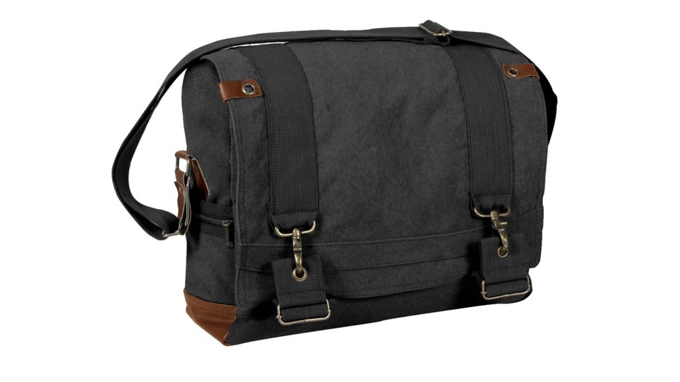 Rothco Vintage Canvas B-15 Pilot Messenger Bag, Black, 9117-Black