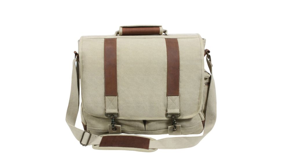 Rothco Vintage Canvas Pathfinder Laptop Bag With Leather Accents, Khaki, 9691-Khaki