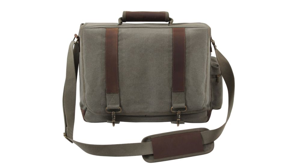 Rothco Vintage Canvas Pathfinder Laptop Bag With Leather Accents, Olive Drab, 9691-OliveDrab
