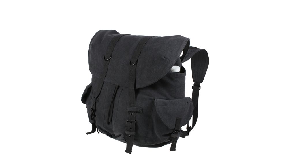 Rothco Vintage Weekender Canvas Backpack, Black, 9658-Black