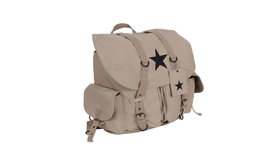 Rothco Vintage Weekender Canvas Backpack with Star, Khaki, 99158-Khaki