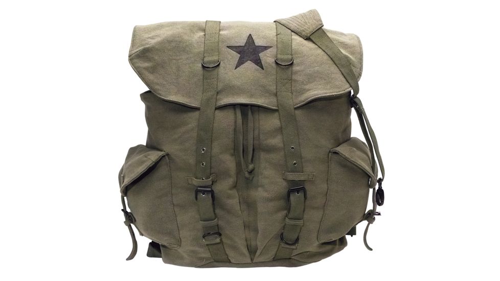 Rothco Vintage Weekender Canvas Backpack with Star, Olive Drab, 9158-OliveDrab