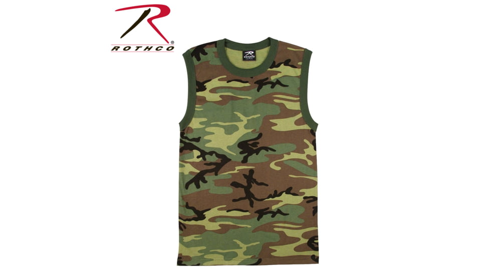 Rothco Woodland Camo Muscle Shirt, L, 6700-L