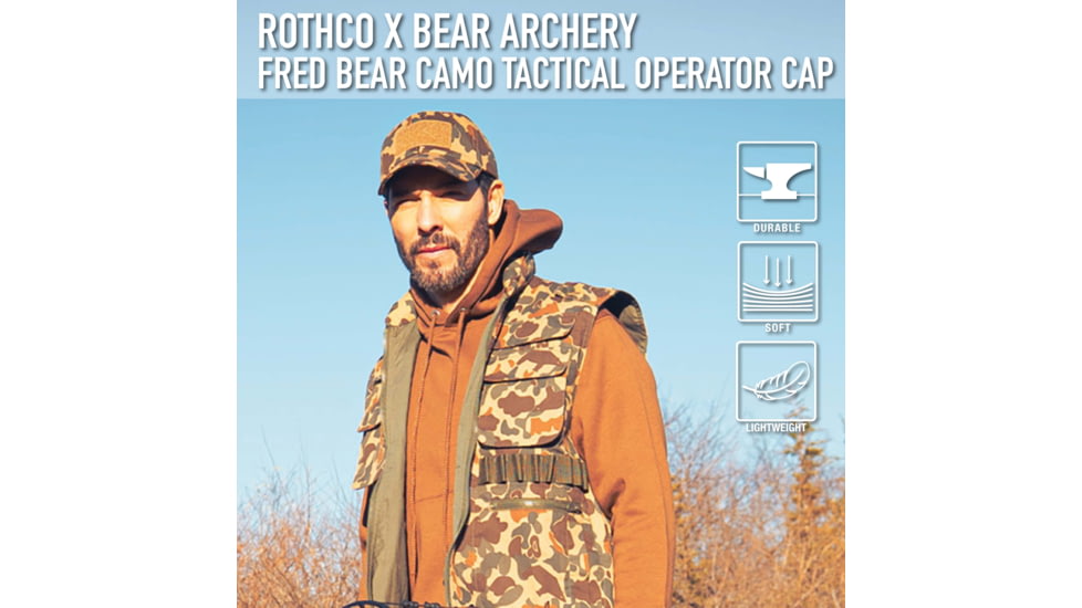 Rothco X Bear Archery Fred Camo Tactical Operator Cap, Camo, 613902036109