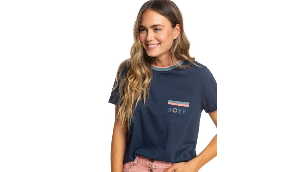Roxy Broken Lines T-Shirt - Womens, Mood Indigo, Small, ERJZT04697-BSP0-S