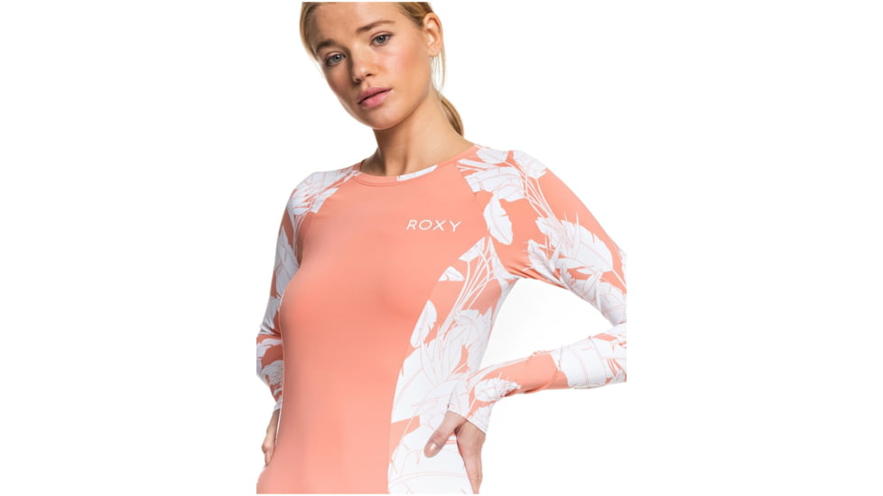Roxy Fashion Long Sleeve UPF 50 Rashguard - Womens, Terra Cotta Flying Flowers, Small, ERJWR03371-MJN2-S