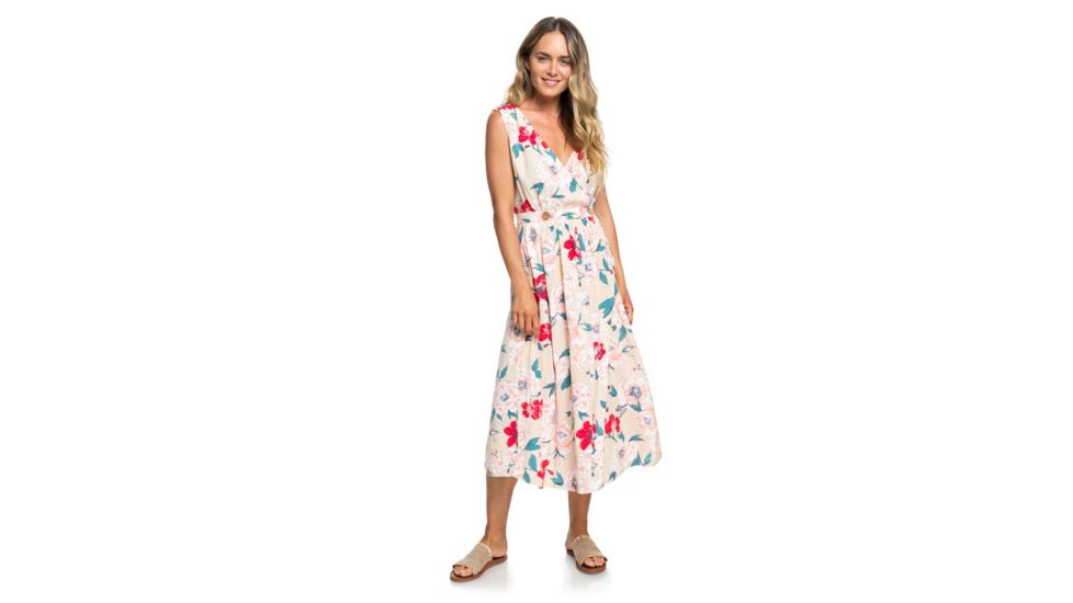 Roxy In The Mood For Dance Wrap-Front Midi Dress - Womens, Ivory Cream New Flowers, Small, ERJWD03336-TFM6-S