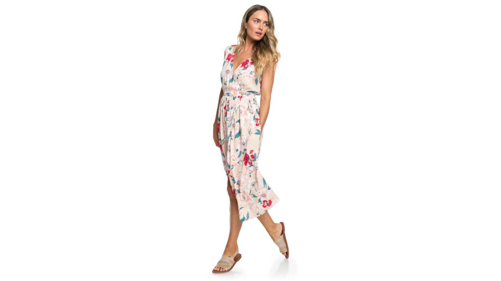 Roxy In The Mood For Dance Wrap-Front Midi Dress - Womens, Ivory Cream New Flowers, Small, ERJWD03336-TFM6-S