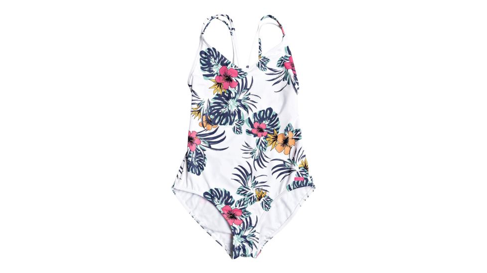 Roxy Love Waimea One-Piece Swimsuit - Girl's, Bright White Badami, 8, ERGX103072-WBB4-8