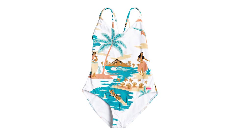 Roxy Love Waimea One-Piece Swimsuit - Girl's, Bright White Honolul, 8, ERGX103072-WBB5-8