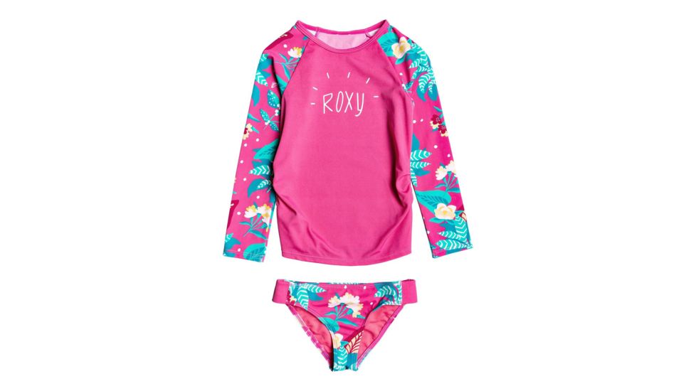 Roxy Magical Sea Long Sleeve UPF 50 Rashguard Set - Girl's, Pink Flambe Sunnypla, 4, ERLWR03140-MLB6-4