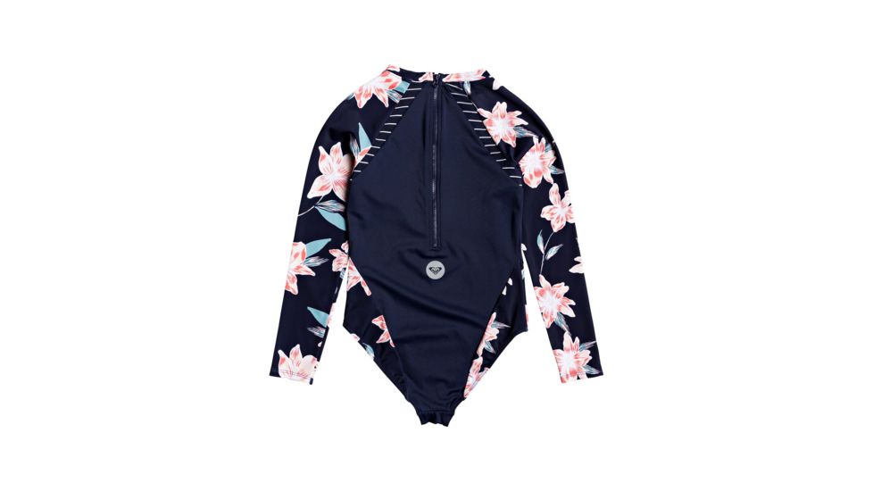 Roxy Shore Long Sleeve Onesie Swimwear - Girl's, Mood Indigo F Tandem, 8/Small, ERGWR03142-BSP8-8/S