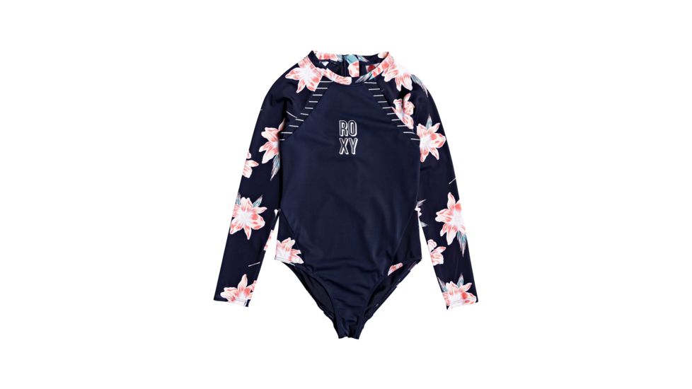 Roxy Shore Long Sleeve Onesie Swimwear - Girl's, Mood Indigo F Tandem, 8/Small, ERGWR03142-BSP8-8/S