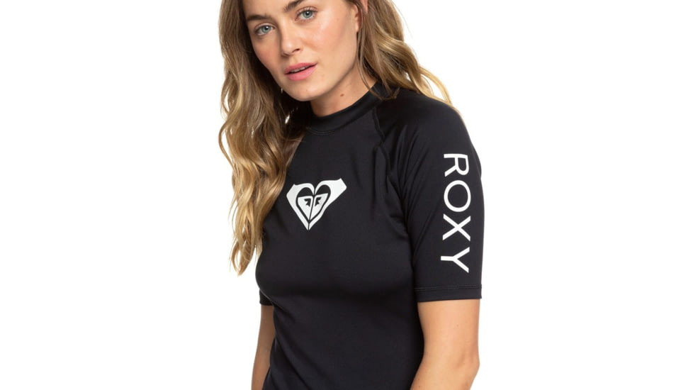 Roxy Wholehearted Short Sleeve Rashguard - Womens, Anthracite, Small, ERJWR03409-KVJ0-S