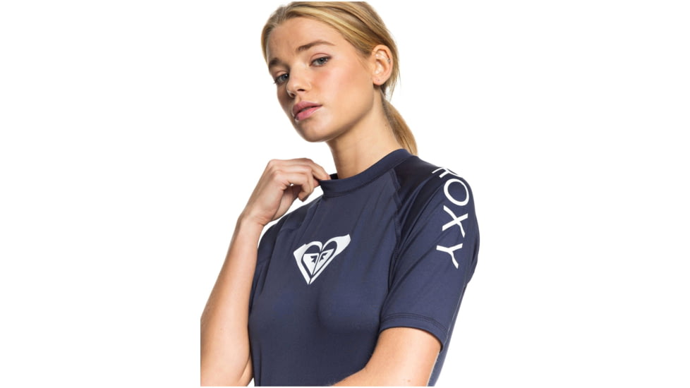 Roxy Wholehearted Short Sleeve Rashguard - Womens, Mood Indigo, Medium, ERJWR03409-BSP0-M