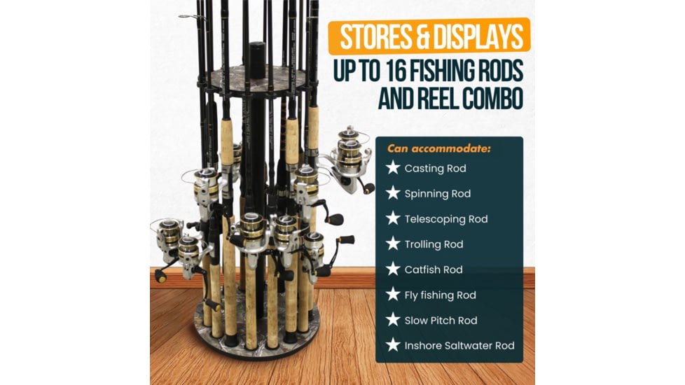 Rush Creek Creations 16 Round Rod Storage Rack with 38mm Steel Post, Camouflage Realtree / Black, 39-7009