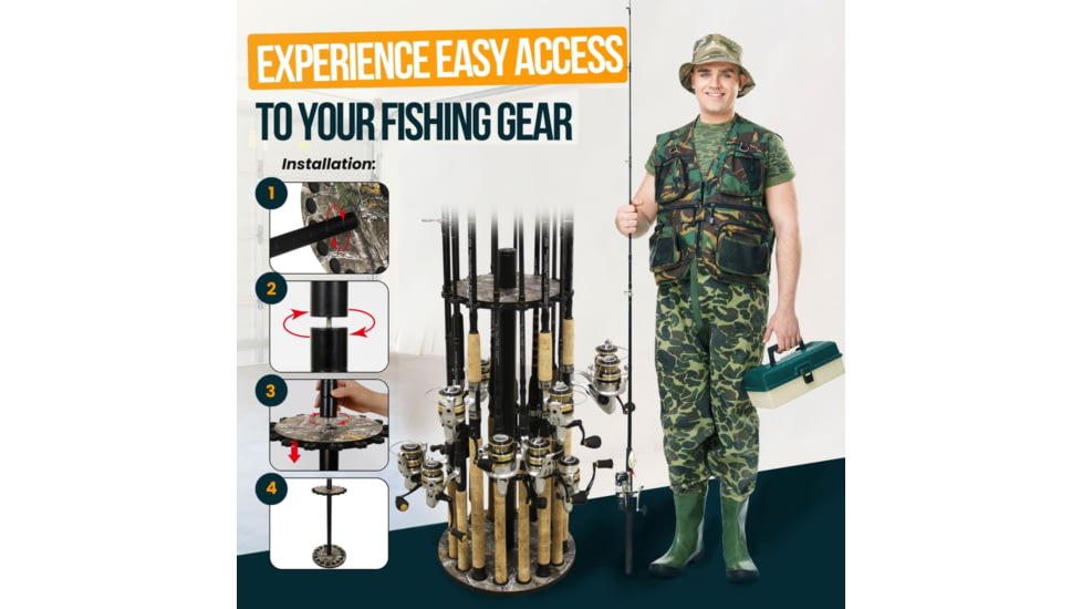 Rush Creek Creations 16 Round Rod Storage Rack with 38mm Steel Post, Camouflage Realtree / Black, 39-7009