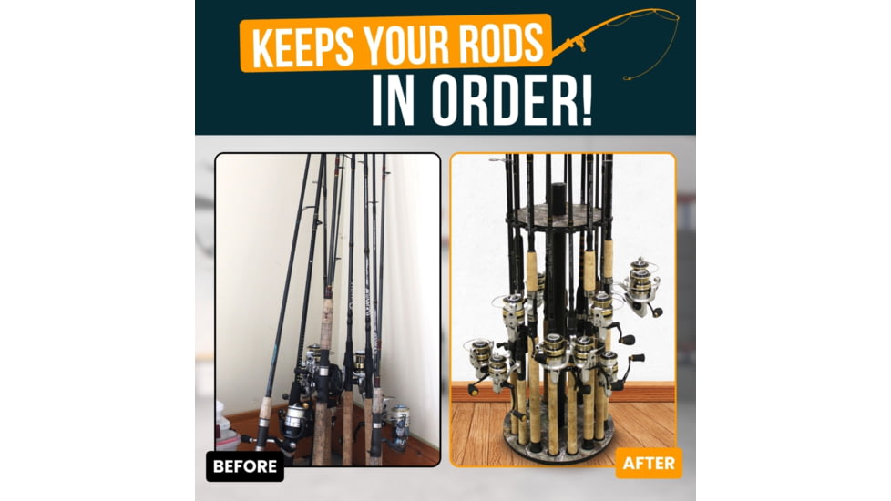 Rush Creek Creations 16 Round Rod Storage Rack with 38mm Steel Post, Camouflage Realtree / Black, 39-7009