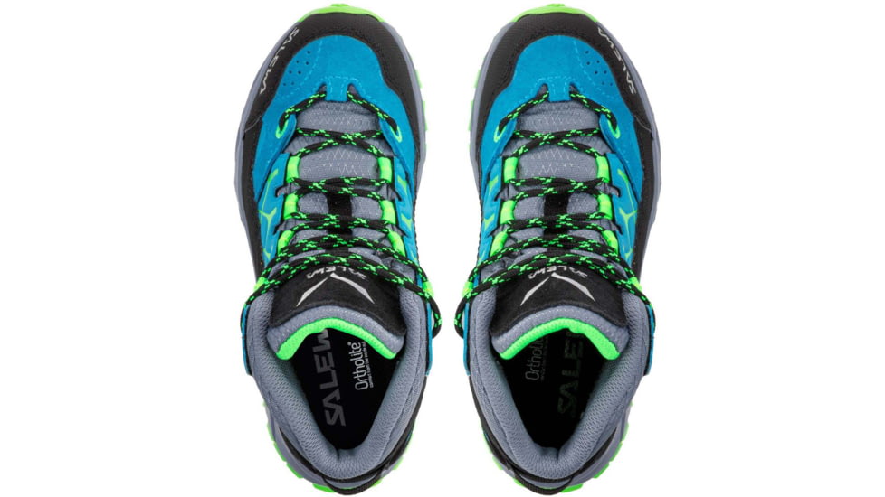 Salewa Alp Trainer Mid GTX Hiking Boots - Kids, Blue Danube/Fluo Green, 3.5, 00-0000064010-8375-3.5