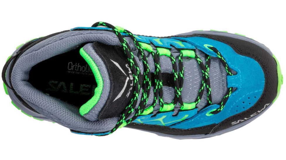 Salewa Alp Trainer Mid GTX Hiking Boots - Kids, Blue Danube/Fluo Green, 3.5, 00-0000064010-8375-3.5