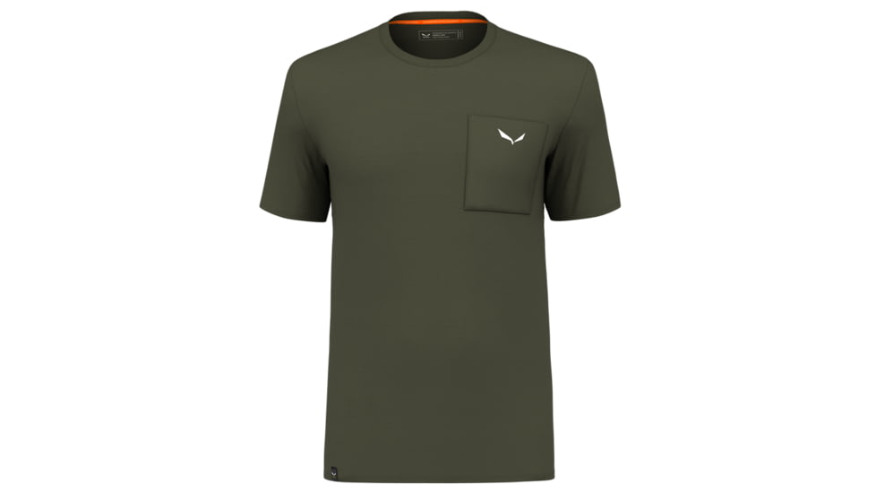 Salewa Pure Logo Pocket AM T-Shirt - Men, Medium, Dark Olive Melange, 00-0000028342-5286-M
