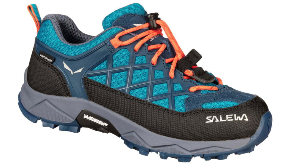 Salewa Wildfire WP Hiking Shoes - Kids, Caneel Bay/Fluo Coral, 12.5, 00-0000064009-8641-12.5