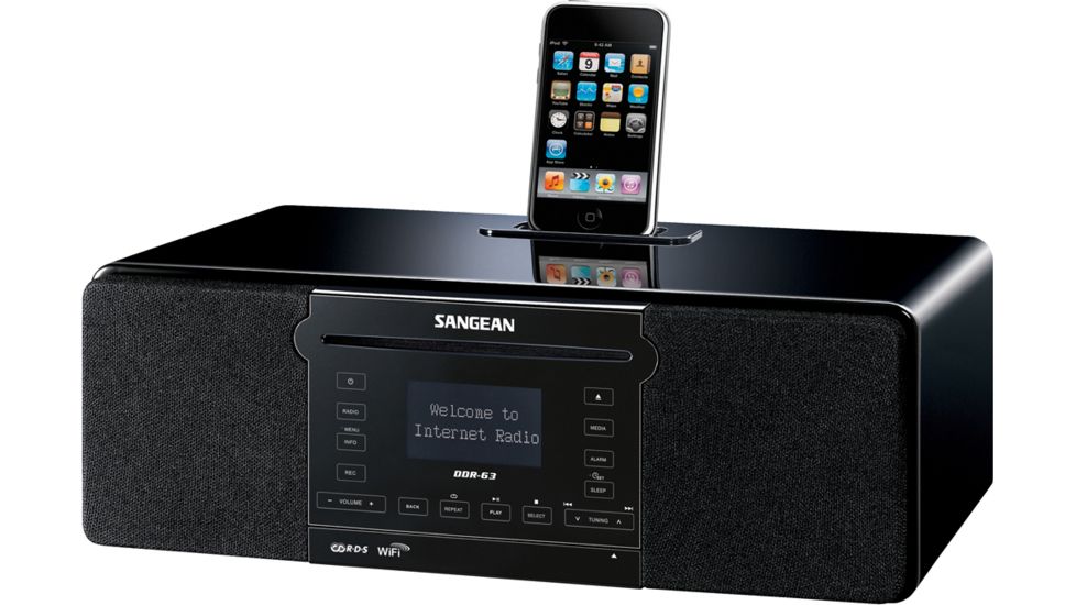 Sangean All-in-One WiFi/Internet Radio/FM-RDS/AUX/CD/USB/SD/iPod Dock, Black DDR-63