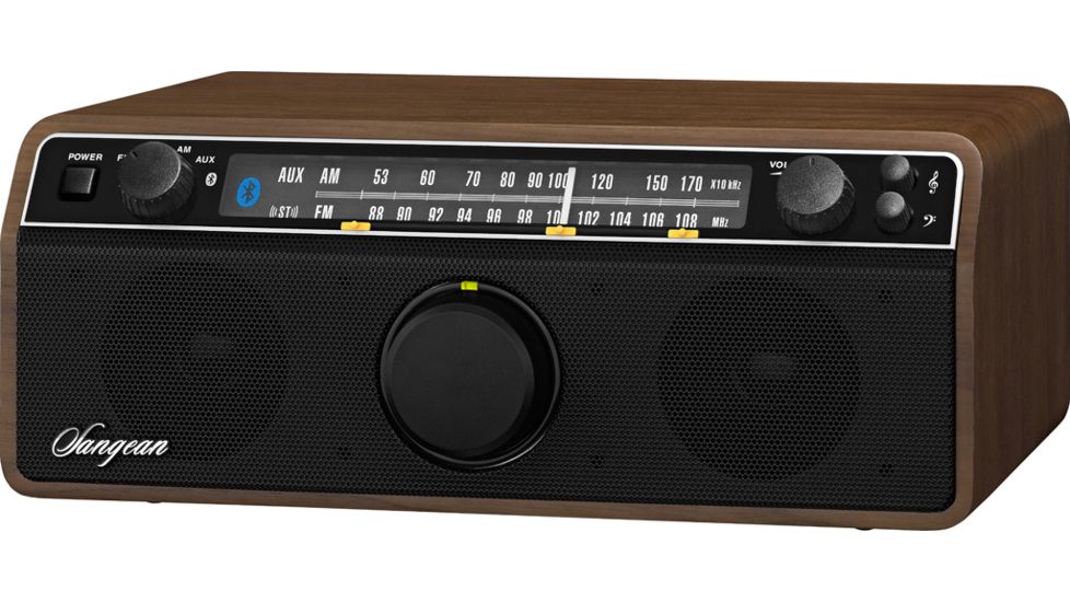 Sangean AM/FM Analog w/ Bluetooth Wireless/AUX-In, Bass &amp; Treble Control, Dark Walnut WR-12BT