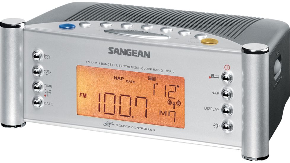 Sangean AM/FM Digital Atomic Clock Radio, Gray/ silver RCR-2