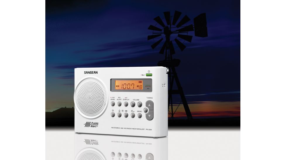 Sangean AM/FM Digital Radio w/ NOAA Weather Band, Weather Alert Siren, 19 Presets, White PR-D9W