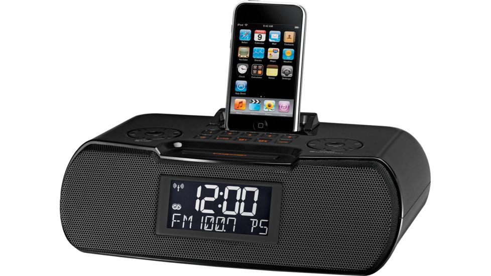 Sangean AM/FM-RDS Digital Atomic Clock Radio with iPod Dock, Large LCD Display, Black RCR-10 BK