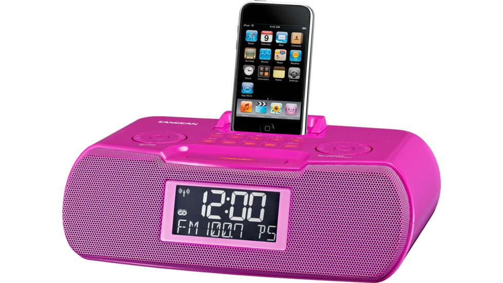 Sangean AM/FM-RDS Digital Atomic Clock Radio with iPod Dock, Large LCD Display, Pink RCR-10 PK