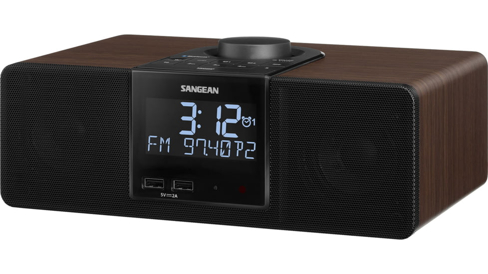 Sangean AM/FM-RDS RBDS/Bluetooth/AUX Digital Tuning Wooden Clock Radio, Dark Walnut, RCR-40