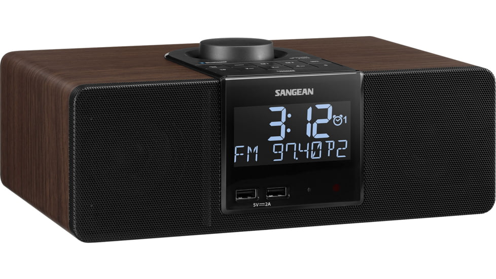 Sangean AM/FM-RDS RBDS/Bluetooth/AUX Digital Tuning Wooden Clock Radio, Dark Walnut, RCR-40