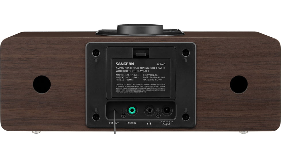 Sangean AM/FM-RDS RBDS/Bluetooth/AUX Digital Tuning Wooden Clock Radio, Dark Walnut, RCR-40