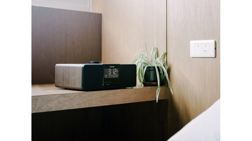 Sangean AM/FM-RDS RBDS/Bluetooth/AUX Digital Tuning Wooden Clock Radio, Dark Walnut, RCR-40