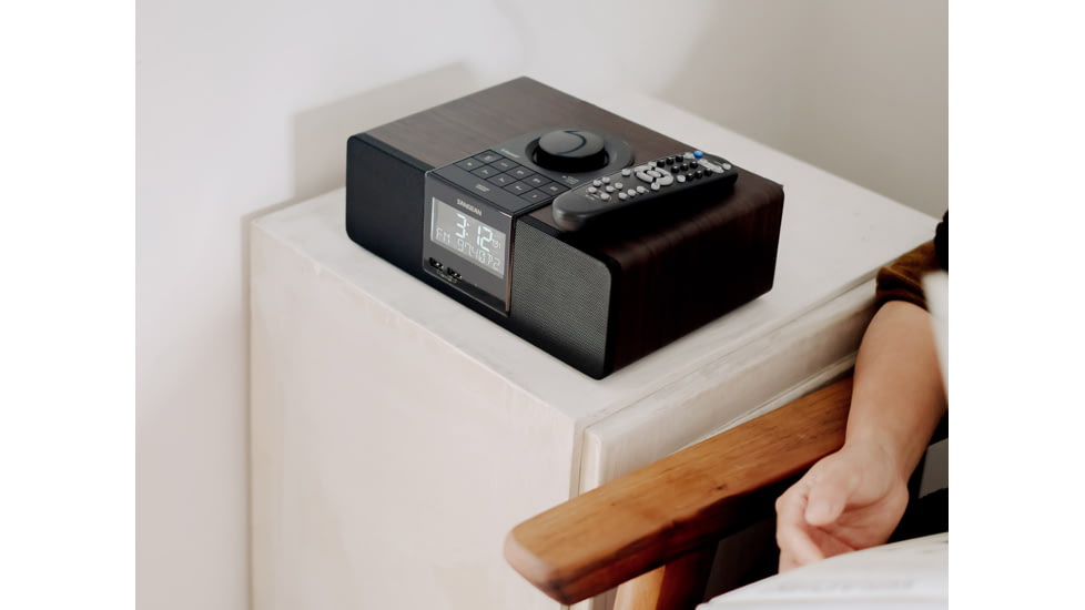 Sangean AM/FM-RDS RBDS/Bluetooth/AUX Digital Tuning Wooden Clock Radio, Dark Walnut, RCR-40