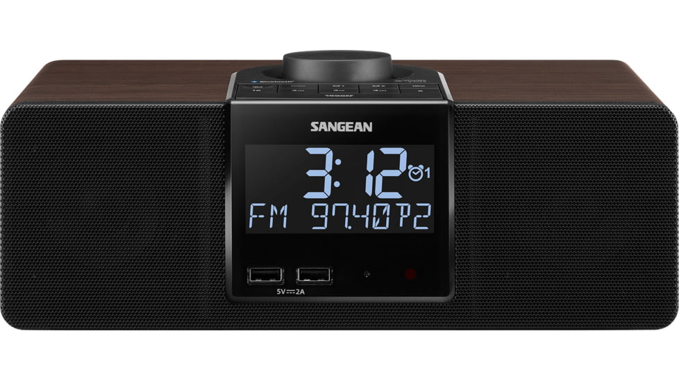 Sangean AM/FM-RDS RBDS/Bluetooth/AUX Digital Tuning Wooden Clock Radio, Dark Walnut, RCR-40