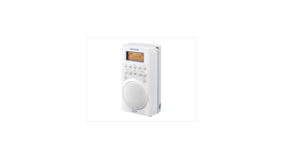 Sangean AM/FM/WX Waterproof Shower Radio Vertical Compact Design, White, Small, H-205