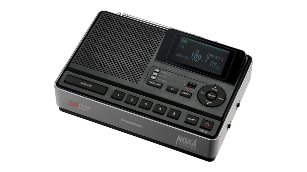 Sangean S.A.M.E. Weather Hazard Alert Radio w/ AM/FM Clock, Public Alert Radio, NOAA, Black/ gray CL-100