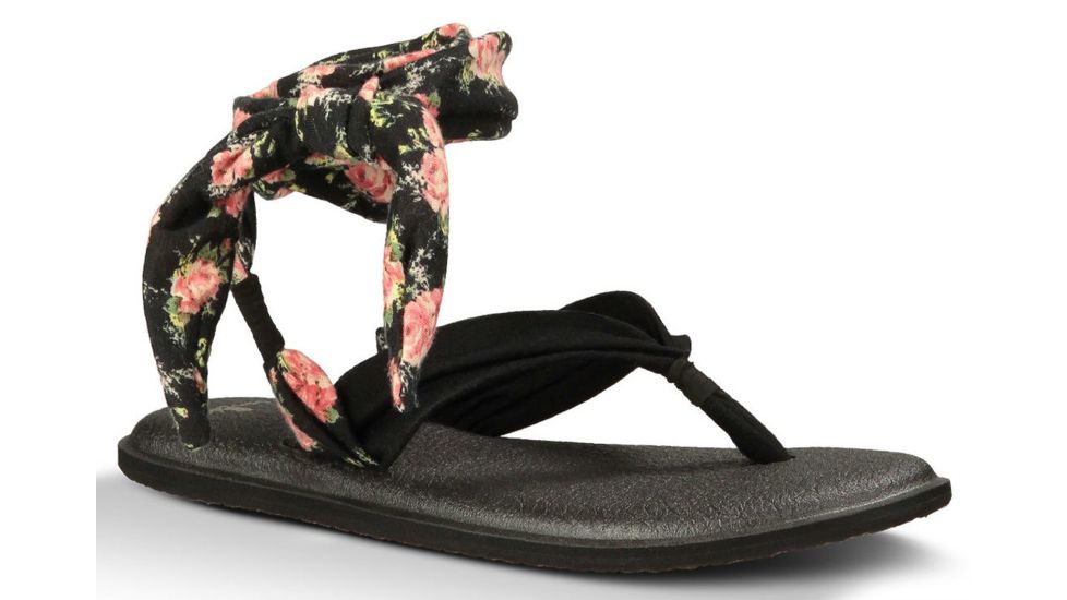 Sanuk Yoga Slinged Up Sandal - Womens-Black/Black Floral-Medium-10 US