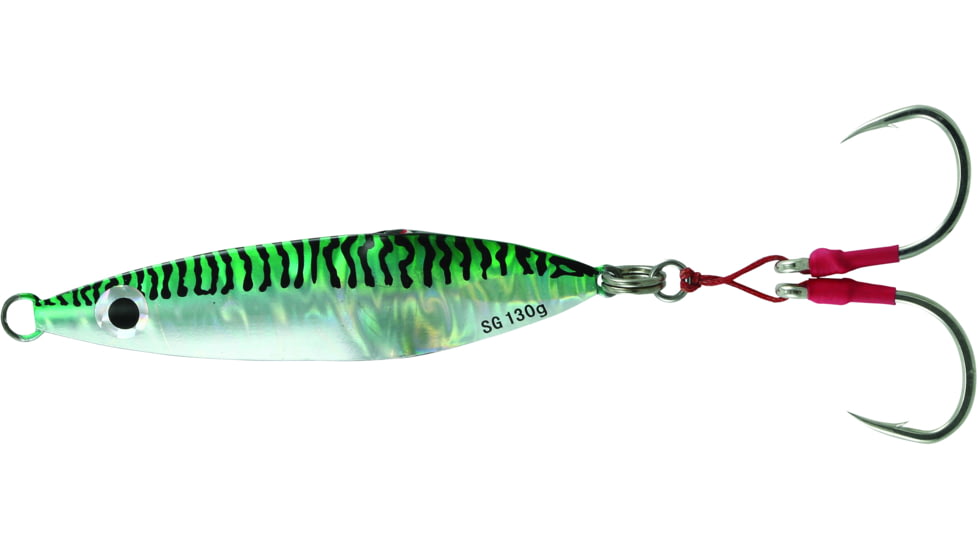 Savage Gear Squish Erratic Fall Deep Drop Jig 8/0 Hook Green Mackerel, 4 1/2in, 130 grams, Flutter Sinking, SJ-130G-GM