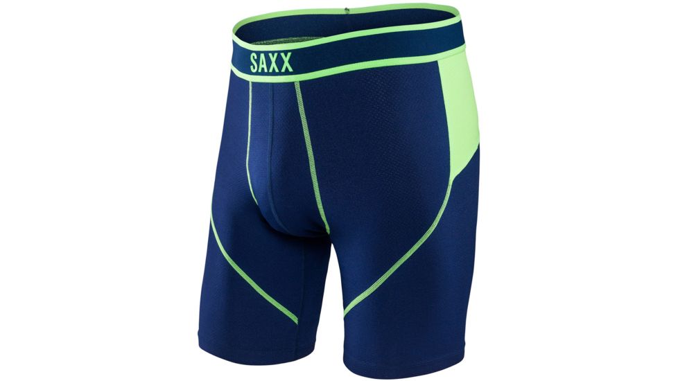 Saxx Kinetic Long Leg Boxer - Men's-Navy/Neon Green-Small