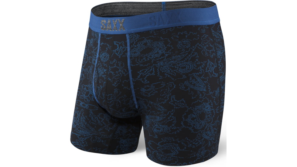 Saxx Platinum Boxer Fly - Men's-Black/Blue Paisley-Small