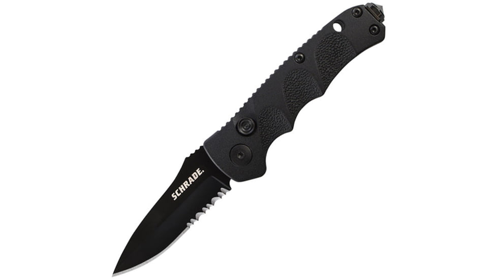 Schrade SC60MB, BLK Alum. Handle, Drop Point, BLK ComboEdge, SC60MBS