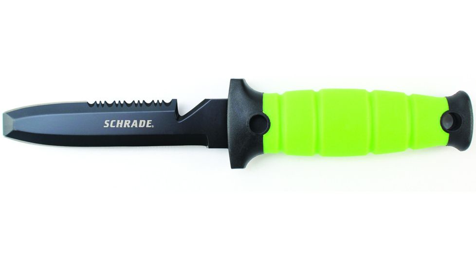 Schrade Dive Knife, Yellow Handle, BLK Blunt Tip ComboEdge, Sheath, WR3