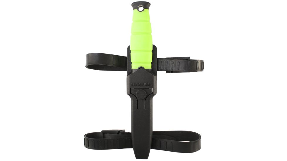 Schrade Dive Knife, Yellow Handle, BLK Blunt Tip ComboEdge, Sheath, WR3